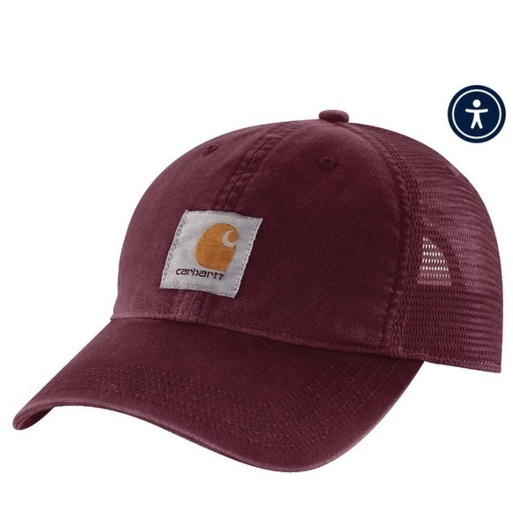 Carhartt Washed Canvas Trucker Hat Burgundy | Mesh Back Adjustable Cap